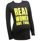 Real Women Have Twins LONG SLEEVE Slogan Maternity Black T-shirt by Nappy Head