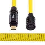 CABLECC 20GBPS 140W USB4ストレッチコイルドUSB-Cケーブル8Kゲーム用キーボードマウスタイプ-C男性ケーブルパワーとデータ180cmイエロー