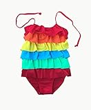 Bonverano 水着　女の子　キッズ　子供用水着　ワンピース　リボン　袖なし　レインボーカラーフリル(RYNX01-110CM)