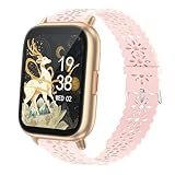 [Lamshaw] for RUIMEN H1 スマートウォッチ交換バンド, シリコンレース透かし彫り交換バンド 通気ベルト RUIMEN H1スマートウォッチ1.85インチ に対応 (ピンク)