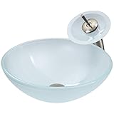 VIGO White Frost Glass Vessel Bathroom Sink and Waterfall Faucet with Pop Up, Brushed Nickel [並行輸入品]