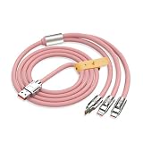 充電ケーブル 3in1 急速 1.2m 充電コード 3 in 1 超高耐久 Type C Micro USB 3台同時充電Android タイプC 各種携帯、電子製品対応 等全機種対応 超高耐久 - 1.2M ゴールド (ピンク)