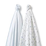 SwaddleDesigns SwaddleDuo Set of 2 Swaddling Blankets Cotton Muslin + Premium Cotton Flannel Blue Cl