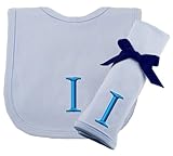 Princess Linens Embroidered Blue Initial Cotton Knit Bib and Burp Cloth Set, I by Princess Linens
