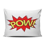 salleingカスタムファッションホーム装飾枕カバーレッドイエローPow 。Superhero Comic Book正方形枕カバークッションケース1つ両面印刷 12"x18" ホワイト