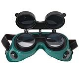 【ノーブランド品】溶接用 ゴーグル メガネ 防塵　開閉タイプ　グリーン