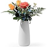 Glanz Design 花瓶 白 22cm 陶器 大 フラワーベース 上品 おしゃれ 大きい シンプル おしゃれ花器 インテリア オフィス リビング 装飾 (ホワイト, セラミック)