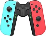 Elnicec Joy-Con充電グリップ【2025最新型】Switchジョイコン充電グリップ V字型 プレイしながら充電可能 Joy-Con ハンドルグリップ 超軽量 装着簡単 持ち運びに便利 充電指示LED付 Switch/Switch 有機ELモテル対応