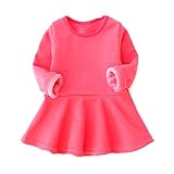 LittleSpring ベビー服 ワンピース 長袖 チュニック フレア スカート 裏起毛 防寒 あったか 秋 冬 子供服 女の子 通園通学 クリスマス プレゼント 記念日 バラ色 無地 85