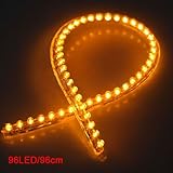 SODIAL(R) 96LED　カーストリップ　アンダーライト　ネオンフットウェルフレキシブル防水リニア - 黄色