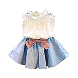 Dourabbi 子供服 女の子 dress for baby 夏 可愛い オシャレ ベビーガールズ ベスト Tシャツ 蝶々結び ショート スカートセット パーティードレス pretty cute d