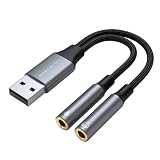 NOSTALSIC USB オーディオ 変換アダプタ USB2.0 to 3.5mm 外付け サウンドカード DAC搭載 24bit/96KHz対応 直挿しタイプ 3極(TRS)専用 イヤホン PS4 等適用 Windows/Mac OS/PS4/PS5/Linux/Chromebook等対応 (ケーブル型/シルバー)