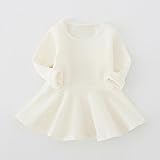 Liebeye ガールプリンセスドレス ソリッドカラー フォールドプリンセス ファッショナブル ラウンドカラー コットンドレス スカート ホワイト 104