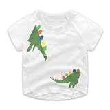 ベビー　半袖　Tシャツ　子供　男の子　　綿100%　春　夏　薄手　恐竜　ワニ　通園　90cm (白地＿緑の恐竜)