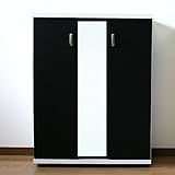 ミラー付きシューズボックスロータイプ幅75 (黒×白)