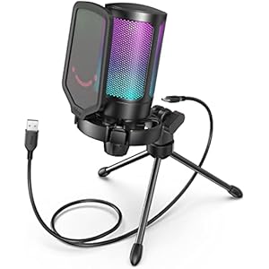 FIFINE USB コンデンサーマイク ゲーミングマイク RGBライティング 配信用マイク カーディオイド単一指向性 プラグ＆プレイ パソコン/プレステマイク USB-C→USB-Aケーブル付き スタンド付き ワンタッチミュート 録音 ゲーム実況 ボイスチャット ライブ配信 テレワーク web…