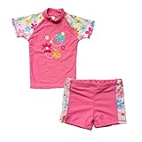 BAOHULU 女の子 子供 女児水着 みずぎ　可愛い 花柄 50%UVカット 日焼け止め ラッシュガード 半袖　キュートセパレートスタイル水着 柔らかい 快適 スイミングウェア(S183_12A)