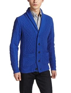 Silk Shawl Collar Aran Cardigan 13080312002810: Blue
