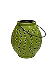 Benzara ALP-SLZ370BB-GN Oblong Ceramic Lantern with Leaf Design by Benzara
