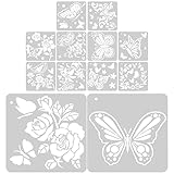 VILLCASE 12枚 シート 蝶 バラ 花 ステンシル 再利用可能 蝶 テンプレート アート 絵画 ステンシル Diy用 カード 作る 
