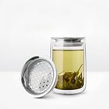 OULOVECO ティーポット 急須 ガラス 400ml 二層耐熱ガラス 外側不熱 1mm 精密フィルター 紅茶 ポット ガラスティーポット 茶器セット 透明 オフィス・自宅用 緑茶対応 - 特許 2025-012174 - (模様柄のフィルター, 400ml)