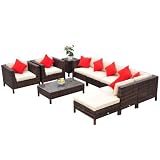 Outsunny 9-Piece Outdoor PE Rattan Wicker Sectional Patio Sofa Chair Set [並行輸入品]