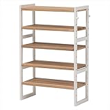 MSS-6311NIV シューズラック (約)幅60×奥行28×高さ92cm ■ フック２個付き ■ 可動棚:５枚・６cmピッチ ■ 組立式 主材:パイン材