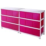 収納ケース ワイド チェスト 3段 2個組 ホワイト/ピンク MJ-W3-2WHPI