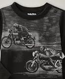 GAP（ギャップ）baby GAP クラッシックカー＆モーターサイクル グラフィック ロンパース リブ付 長袖（ブラック・オリーブ）【月齢：3ヶ月～2歳】（並行輸入品） (12-18M（1歳～1歳半）