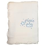 Gorgeous White Waffle ABC Baby Cotton Shawl BLUE PRINCE STAR & CROWN Design With Scalloped Edging - 