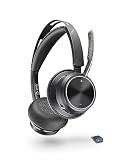 【Amazon.co.jp限定】Poly ワイヤレスヘッドセット Voyager Focus 2 (国内正規品) Bluetooth USB-C ドングル付 ノイズキャンセリング マイク付き 軽量 【2年間メーカー保証】 ワイヤレスイヤホン ブルートゥース windows mac Chrome Web会議用 (旧 プラントロニクス ポリコム HP) 両耳 8G112AA