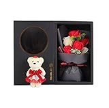 Arbeflo 造花 バラ 可愛い熊の人形付け 結婚花束 プレゼント ギフト 贈り物 お誕生日 告白 母の日 結婚祝い 出産祝い (レッド)