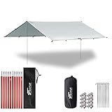 FIELDOOR スクエアタープ Sサイズ 280×280cm 【ライトグレー】 ＆ アルミテントポール（5本連結/150cm）×2本セット【レッド】 バックパックに入るコンパクトサイズ 16個のループベルト付でアレンジ自由 UVカット 高耐水 ツーリング ソロ