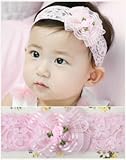 ベビーヘアバンド　可愛い ピンクの小さいバラ　花レース　 内祝い 出産祝い プレゼントに！