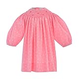 Baby Girl Hand Smocked Bishop Dress w / Bow印刷 カラー: ピンク