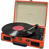 CICONIA レコードプレーヤー TE-1907 レトロ クラシカル (オレンジ)USBメモリー 多機能 SDカード 録音 再生 ブルートゥース Bluetooth AUX IN OUT トランクケース型 ブラウン オレンジ 3スピード オートスト