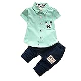 【SEBLES】ベビー 赤ちゃん 男の子 襟 無地 半袖 ポケット シャツ 無地 パンツ ズボン ボトムス コットン 綿 コットン ツーピース セット 夏 春(タイプA,110cm)