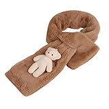 Seliyi ガールズ・キッズ ふわふわ クロス ファー マフラー かわいいワンポイント クマさん (ライトブラウン)