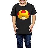 JIMI キッズ ボーイ&ガール おしゃれ スーパー キノコ マンガ プリント 半袖 Tシャツ 心地よい Black スポーツ 5-6 Toddler