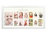 Baby's First Year Frame in Elegant White Natural Wood - My First Year Baby Picture Frame for Photo M