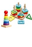 yasushoji 木のおもちゃ 知育玩具 パズル 形はめ 立体 幼児 プレゼント お祝い おもちゃ つみき 教材 セット (タイプD)