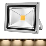 Warmoon Outdoor LED Flood Light, 20W Warm White 3200K Waterproof Security Lights with US 3-Plug for 