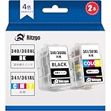 【詰め替えインク】BC-340/ BC-360 (BK/顔料ブラック) + BC-341 / BC-361 (CL/3色カラー)互換インクカートリッジ, 最新 (大容量) 個別包装 インクカートリッジ対応 Canon キャノン 全色大容量 2本セット