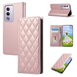 Gedurya OPPO A3 5G 用 ケース 手帳型 オツポa3 5g ケース 携帯カバー RFIDブロッキング カード収納 財布型 OPPO A3 5G スマホケース 6.7インチ対応 マグネット式 スタンド機能 全面保護 耐衝撃 ひし形 グリッド 刺繍 パターン - ピンク