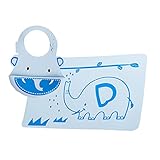 シリコーンベビー用防水プレースマット＆BIB、セーフティボックス、無料-BPA、PVC、子供のためのノンスリッププレースマット＆BIB、赤ちゃん、幼児（ブルーエレファント）