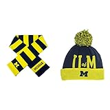 NCAA Michigan Wolverines Gridironビーニー帽子とストライプラグビースカーフ2パックバンドル
