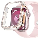 CIOODDW for アップルウォッチ カバー 40mm 41mm 42mm 44mm 45mm 46mm 49mm キラキラ 超簿軽量 耐衝撃 100%灵敏度 96颗 金属 ダブルダイヤモンド 飾りフレーム apple watch カバー Series ultra 3/2/1 /11/10/9/8/7/SE3/SE2/SE/6/5/4（40mm,ホワイト&ローズゴールド,液晶フィルムなし）