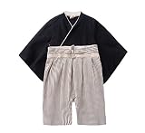 Yusoi 男の子 和装フォーマル ロンパース 袴風 着物 ベビー服 長袖 カバーオール コスチューム 綿100% 70cm