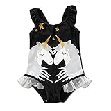 Spinas（スピナス） ベビー キッズ 水着 ユニコーン ゆめかわ フリル ワンピース スイムウェア ブラック 70-120cm