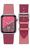 [AriRi] アップルウォッチ バンド 革 レディース エルメス 38mm 40mm 41mm 42mm 44mm 45mm アップルウォッチ7 SE 6 5 4 3 全機種対応 (38mm/40mm/41mm, ピンク/ローズ)